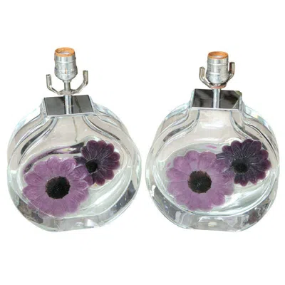 Pre-owned Daum Beautiful  France Coppelia Crystal Table Lamps In Transparent