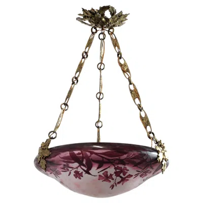 Pre-owned Daum Ceiling Lamp With Cameo Glass Shade And Gilt Bronze Frame, Nancy  In Gold