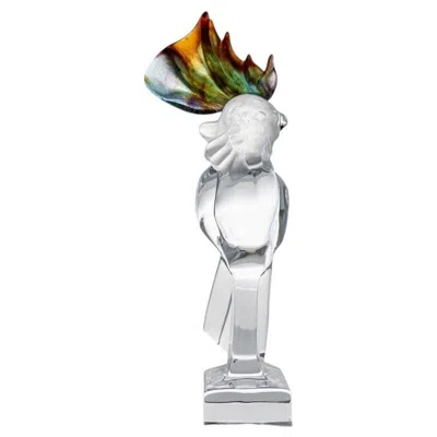 Pre-owned Daum Cockatoo Clear Multicolor Crystal Glass Sculpture, France In Gray
