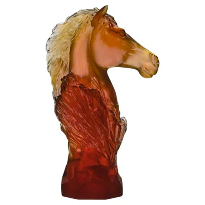 Pre-owned Daum Contemporary Amber Glass Sculpture Of A "knight Chess Piece" By  In Brown