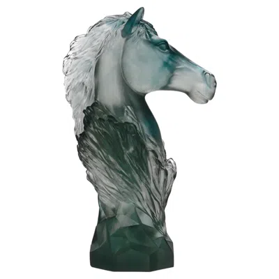 Pre-owned Daum Contemporary Blue Glass Sculpture Of A "knight Chess Piece" By