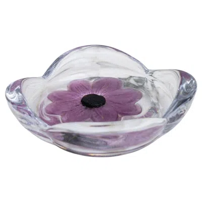 Pre-owned Daum Coppelia Crystal Catchall With Floral Motif In Gray