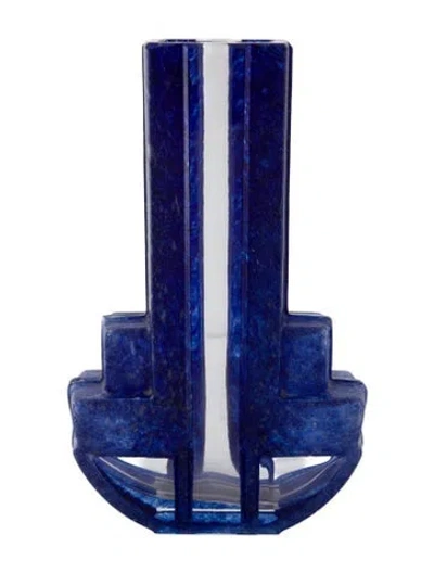 Pre-owned Daum Crystal Art Deco Vase In Blue