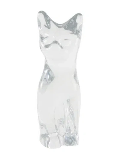 Pre-owned Daum Crystal Cat Figurine In Clear