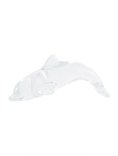 Pre-owned Daum Crystal Dolphin Figurine In Clear