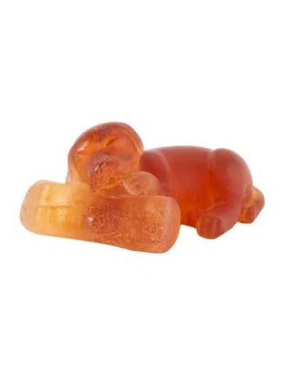 Pre-owned Daum Crystal Pate De Verre Dog Figurine In Brown