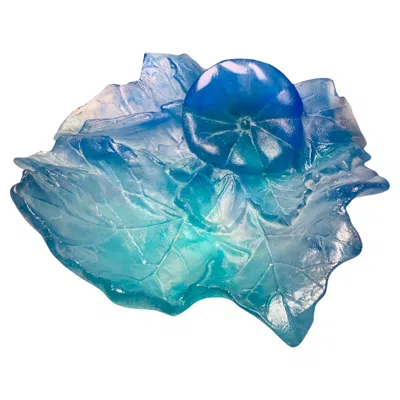 Pre-owned Daum Crystal Pate De Verre Flower Bowl In Blue