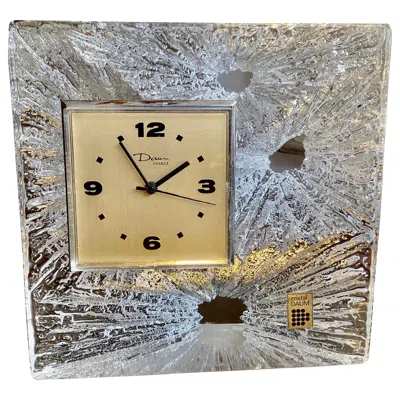 Pre-owned Daum Crystal Table Clock From The 1950s, France In Gray