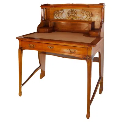 Pre-owned Daum Desk  Nancy In Parchment (leather), Liberty Or Art Nouveau, Jugendstil In Brown