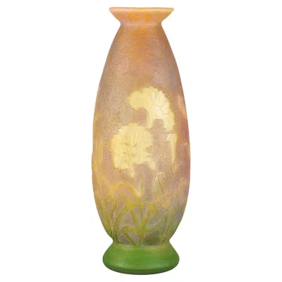 Pre-owned Daum Early 20th Century Art Nouveau "cameo Floral Vase" By  Frères In Sand