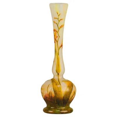 Pre-owned Daum Early 20th Century Art Nouveau Cameo Glass "botanica Vase" By  Frères In Brown