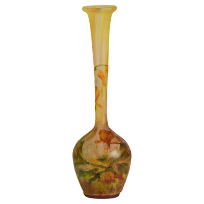 Pre-owned Daum Early 20th Century Art Nouveau Cameo Glass "montbrecia Vase" By  Frères In Brown