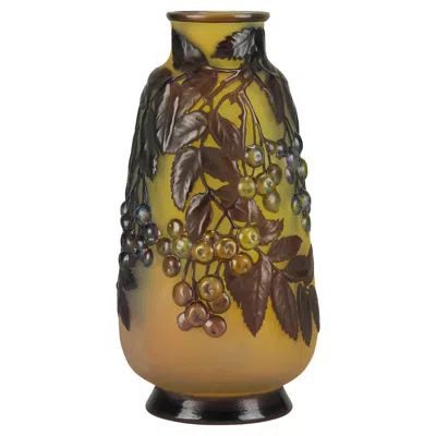 Pre-owned Daum Early 20th Century Cameo Glass Entitled "sorbier Soufflé" Vase By Gallé In Brown