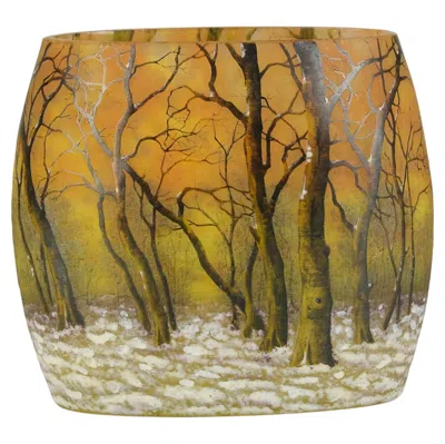 Pre-owned Daum Early 20th Century Cameo Glass "paysage D'hiver" Vase By  Frerès In Brown