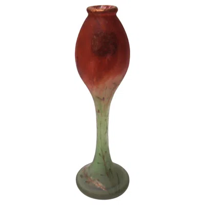 Pre-owned Daum Enamel And Cameo Glass Tall Vase Depicting Dandelions -french C1900 In Brown