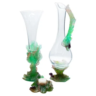 Pre-owned Daum , Exquise Set Pate De Verre, Lilac Green Pink, France