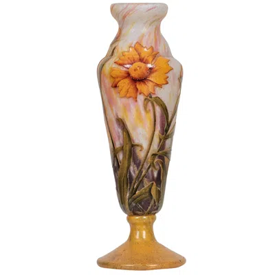 Pre-owned Daum Fine  Nancy Acid Etched, Cameo And Enamel Glass Vase, France, Circa 1910 In Brown