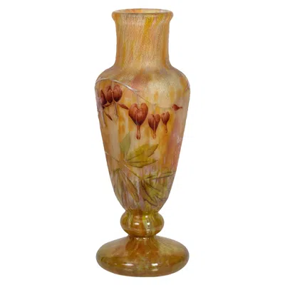 Pre-owned Daum Fine  Nancy Cameo And Enamel Glass Vase In Brown