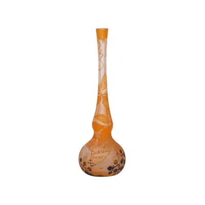 Pre-owned Daum Fine  Nancy Cameo Glass Vase In Brown
