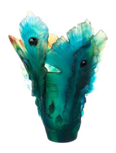 Pre-owned Daum Fleur De Paon Large Vase In Green