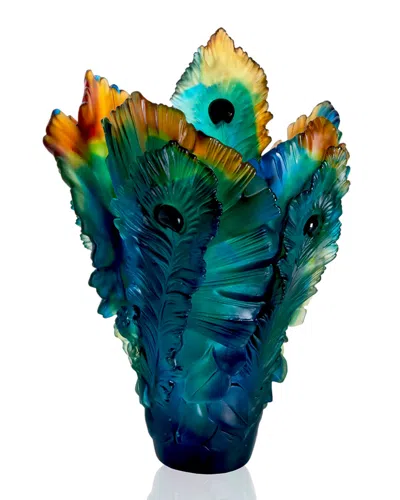 Daum Fleur De Paon Vase - Large In Blue/green