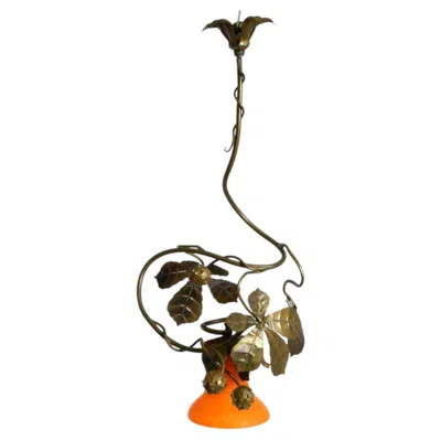 Pre-owned Daum Floral Bronze And Glass Ceiling Lamp From The 1930s, Signed By  Nancy France In Gold