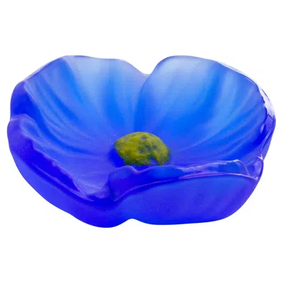 Pre-owned Daum France Cobalt Blue Pate De Verre Cactus Flower Paperweight Sculpture, 1970s