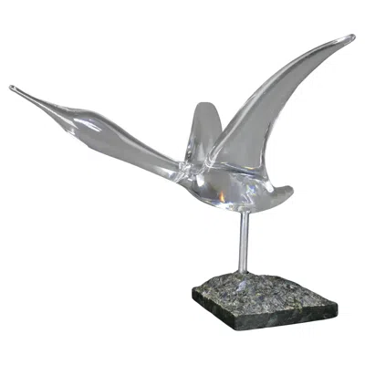 Pre-owned Daum France Crystal Canada Goose Glass Sculpture On Stone In Gray