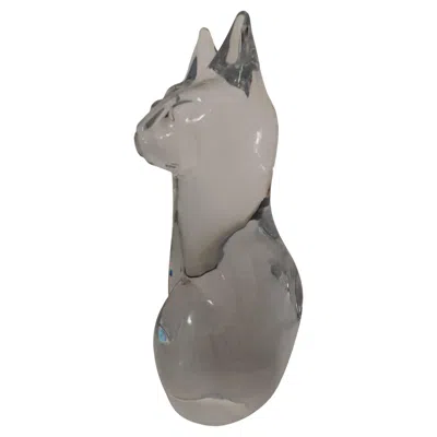 Pre-owned Daum France Crystal Cat Paperweight Or Decorative Sculpture In Gray