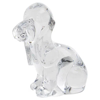 Pre-owned Daum France Crystal Dog Basset Paperweight Sculpture In Gray