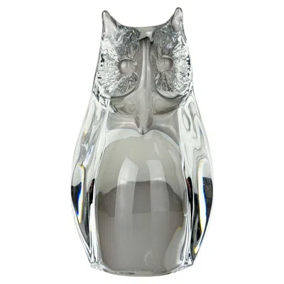 Pre-owned Daum France Crystal Owl Figurine Vintage Art Glass Sculpture Signed In Gray