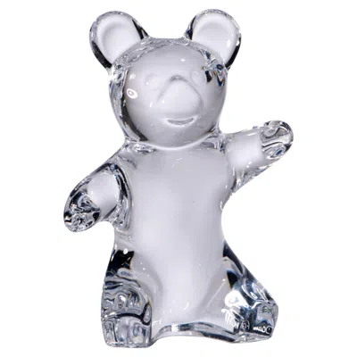 Pre-owned Daum France Crystal Teddy Bear Sculpture, Signed In Gray
