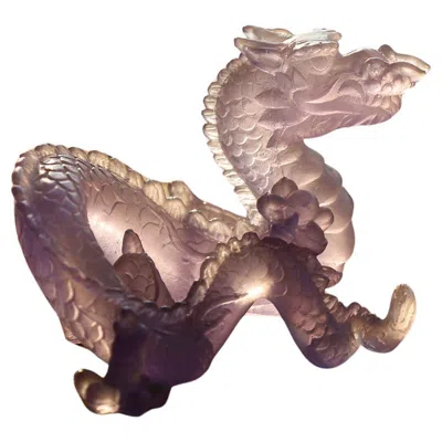 Pre-owned Daum France Le Amethyst Crystal Dragon Sculpture In Purple