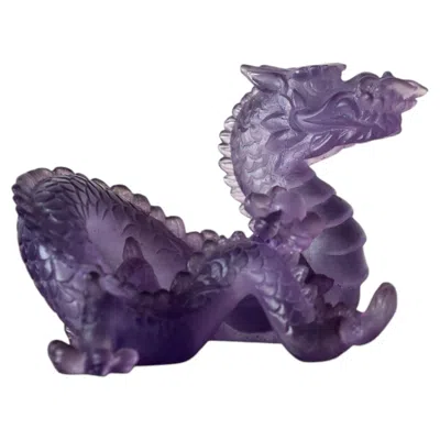Pre-owned Daum France Le Amethyst Crystal Dragon Sculpture In Purple