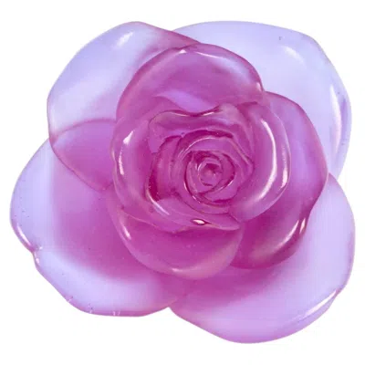 Pre-owned Daum France - Paperweight Decorative Flower Rose Passion Pink Crystal In Red