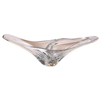 Pre-owned Daum France Sculptural Curvilinear Crystal Art Glass Fruit Bowl Centerpiece In Gray