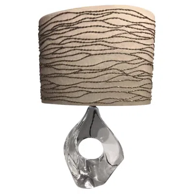 Pre-owned Daum France Table Light With Hand Embroidered Silk Lampshade In Brown