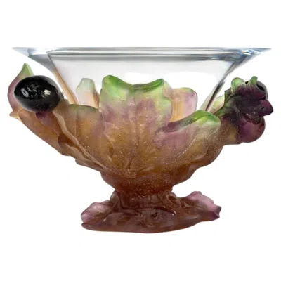 Pre-owned Daum France Vase Bowl Raisins Grapes Crystal Glass Pate De Verre In Purple