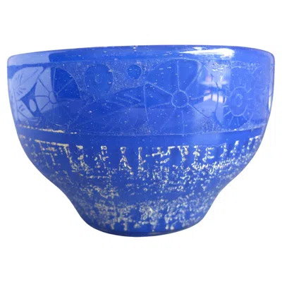Pre-owned Daum French Art Deco 1920's  Nancy France Art Glass Acid Etched Blue Vase Bowl