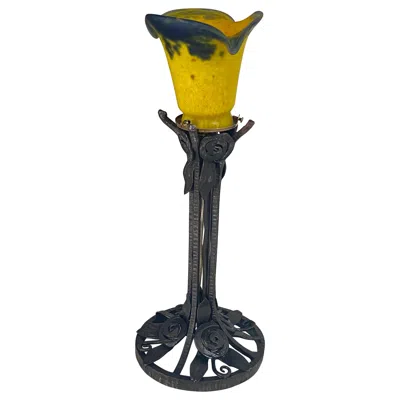 Pre-owned Daum French Art Deco Table Lamp Hammered Iron France Circa 1920  Style Pâte Verre In Black