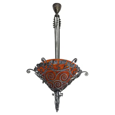 Pre-owned Daum French Art Deco Wrought Iron Chandelier By Edgar Brandt &  Nancy 1920 Glass In Black