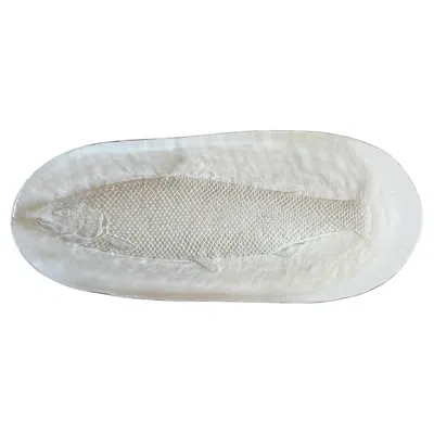 Pre-owned Daum French Art Glass Fish Platter, Sculptural Molded With Textured Relief In Gray