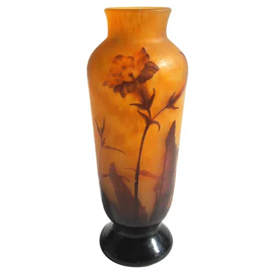 Pre-owned Daum French Art Nouveau  Cameo And Wheel Carved Glass Nicotiana Vase C1900 In Orange