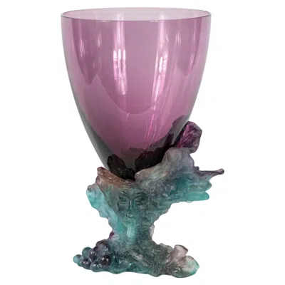 Pre-owned Daum French  Bacchus Green Amethyst Vase-centerpiece Pâté De Verre In Purple