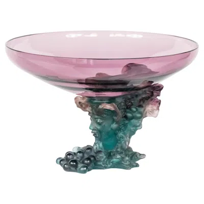 Pre-owned Daum French  Bacchus Large Green Amethyst Vase-centerpiece Pâté De Verre In Purple