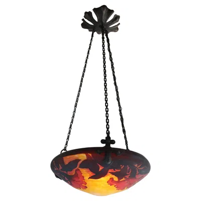 Pre-owned Daum French  Nancy 1910 Art Nouveau Chandelier / Pendant Light A2 Cameo Floral In Black