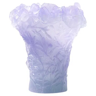 Pre-owned Daum French Pate De Verre Hibiscus Lavender Vase In Purple