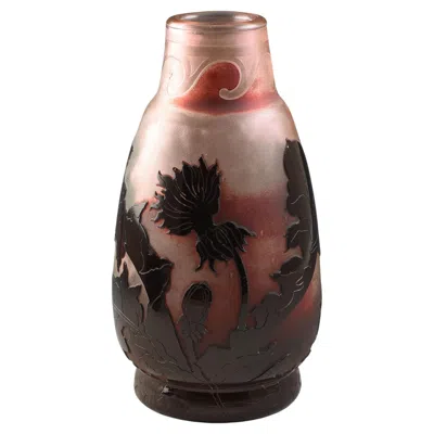 Pre-owned Daum Freres Rare Acid Cut Fire Polished Cameo Vase C.1895 In Black