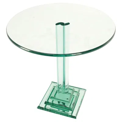 Pre-owned Daum Green Tint Round Glass End Side Lamp Occasional Table Stand Pedestal Mid Century