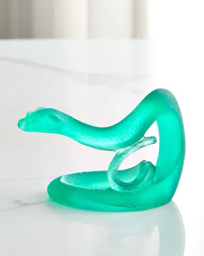 Daum Horoscope Snake Leaded Crystal Statue In Green